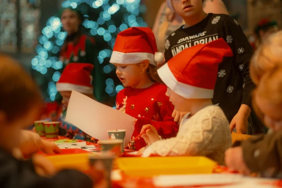 Children doing Christmas crafts at Newcastle Cathedral as part of NE1's Search for Santa