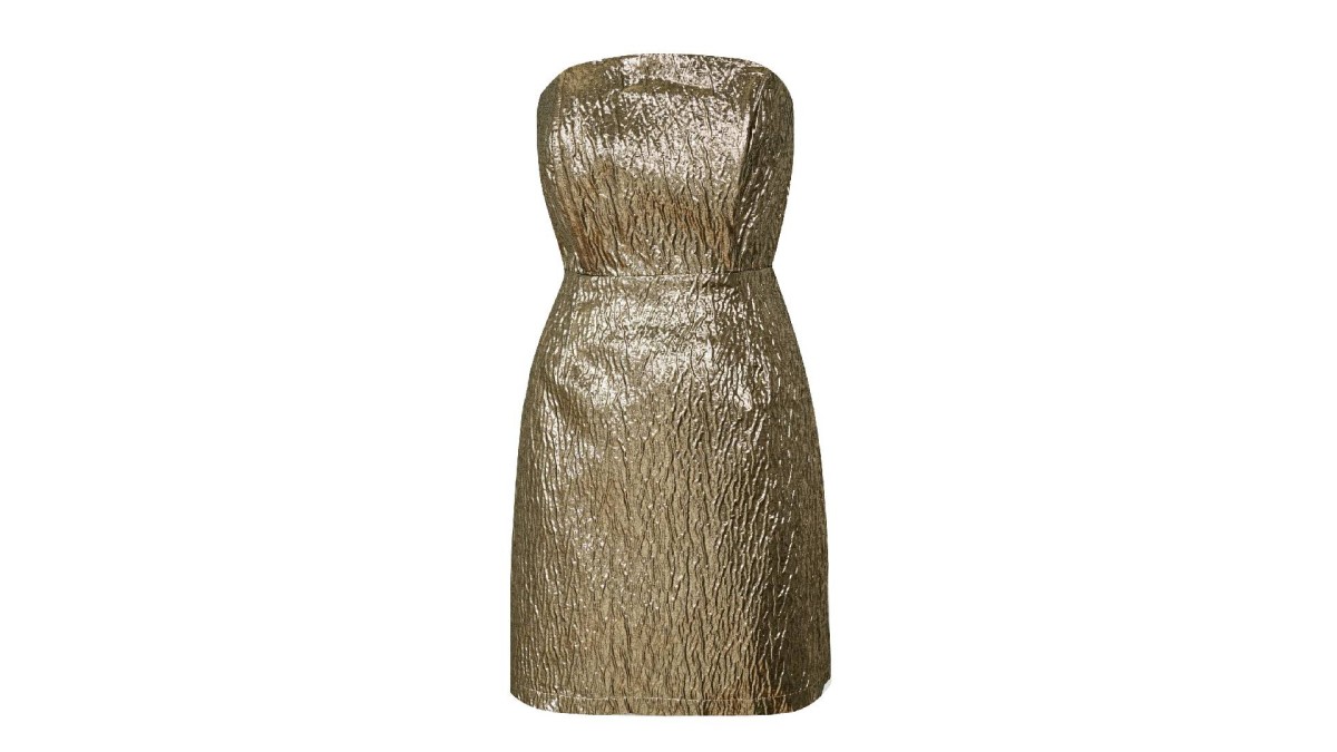 New Look Gold Metallic Jacquard Bandeau Mini Dress, £49.99, © New Look