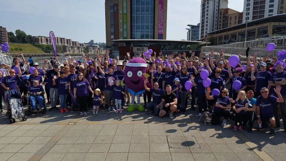 Chloe and her family with other walkers at Newcastle Bridges Walk