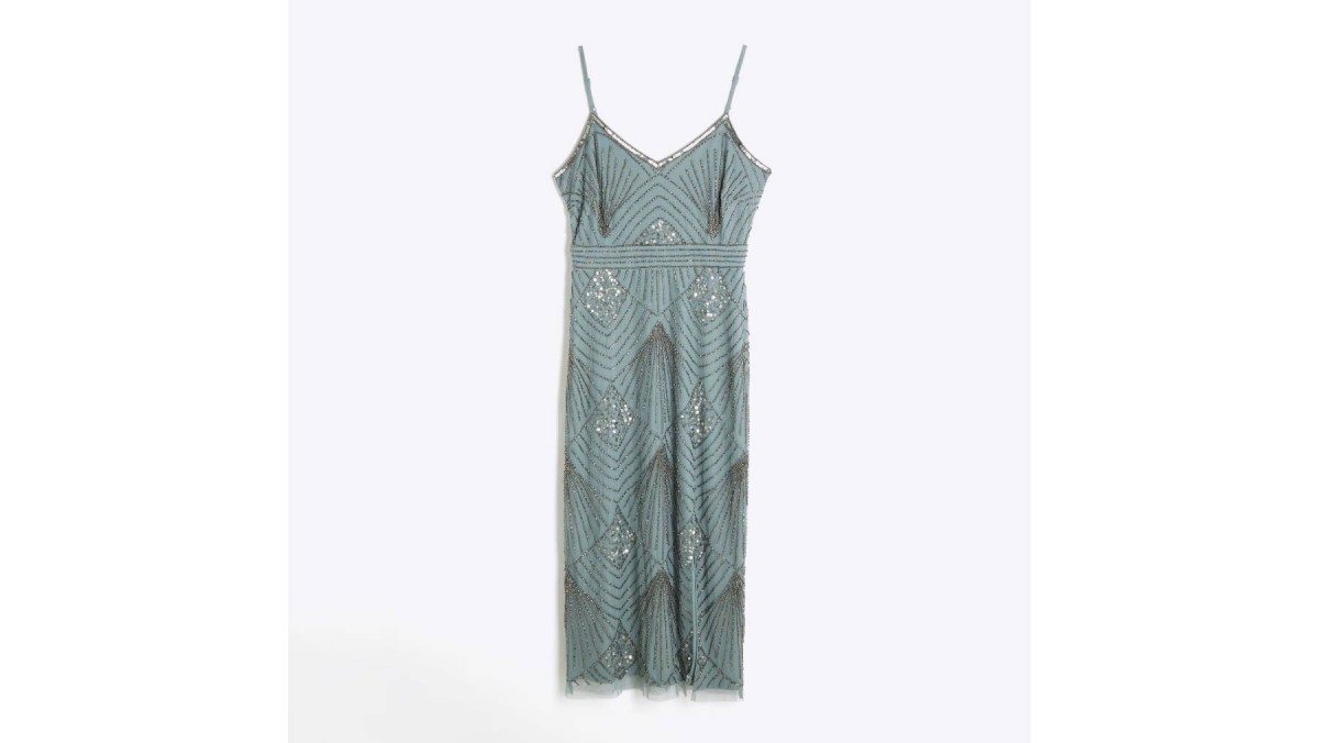 River Island Green Embellished Midi Dress, £115, © River Island